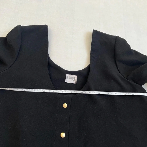 Songe Lab France Black snap front ruffle 3/4 sleeves top blouse - Picture 6 of 8